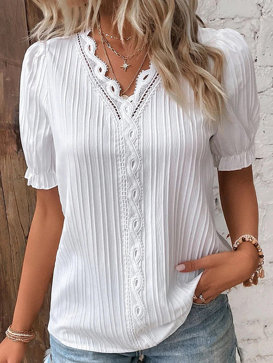 Anunciada® | Sommerbluse mit V-Ausschnitt und Puffärmeln