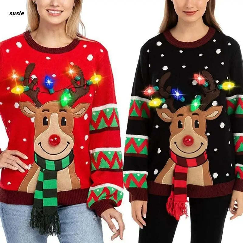 Warmer Damen-Winterpullover mit LED-Lichtern für Ein Festliches Funkeln