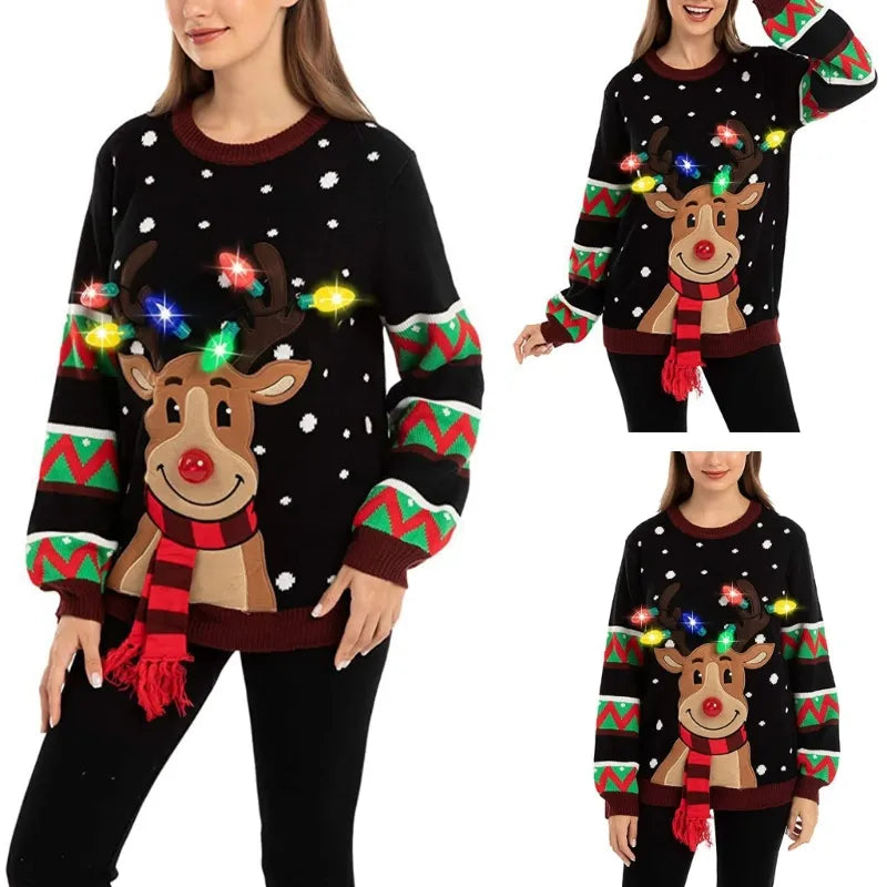 Weihnachtlicher Led-Beleuchteter Winterpullover für Damen