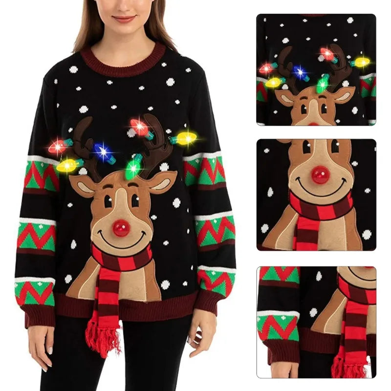 Weihnachtlicher Led-Beleuchteter Winterpullover für Damen
