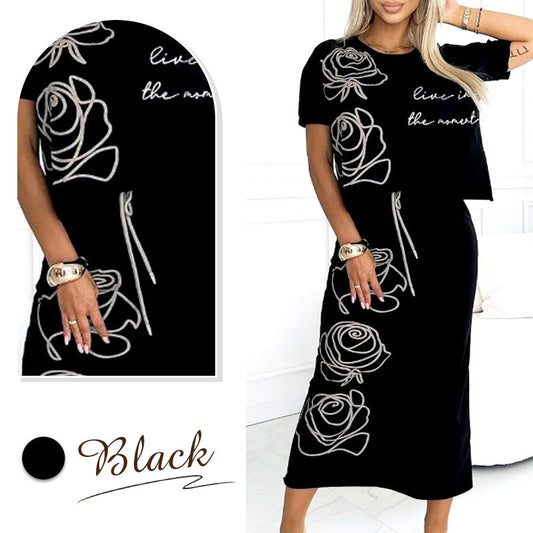 AMARA | Lässiges T-Shirt mit Blumenmuster und Bustier-Rock für Frauen